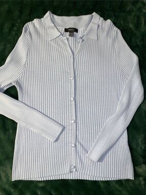 Forever 21 Light Blue Ribbed Button-Down Polo Top